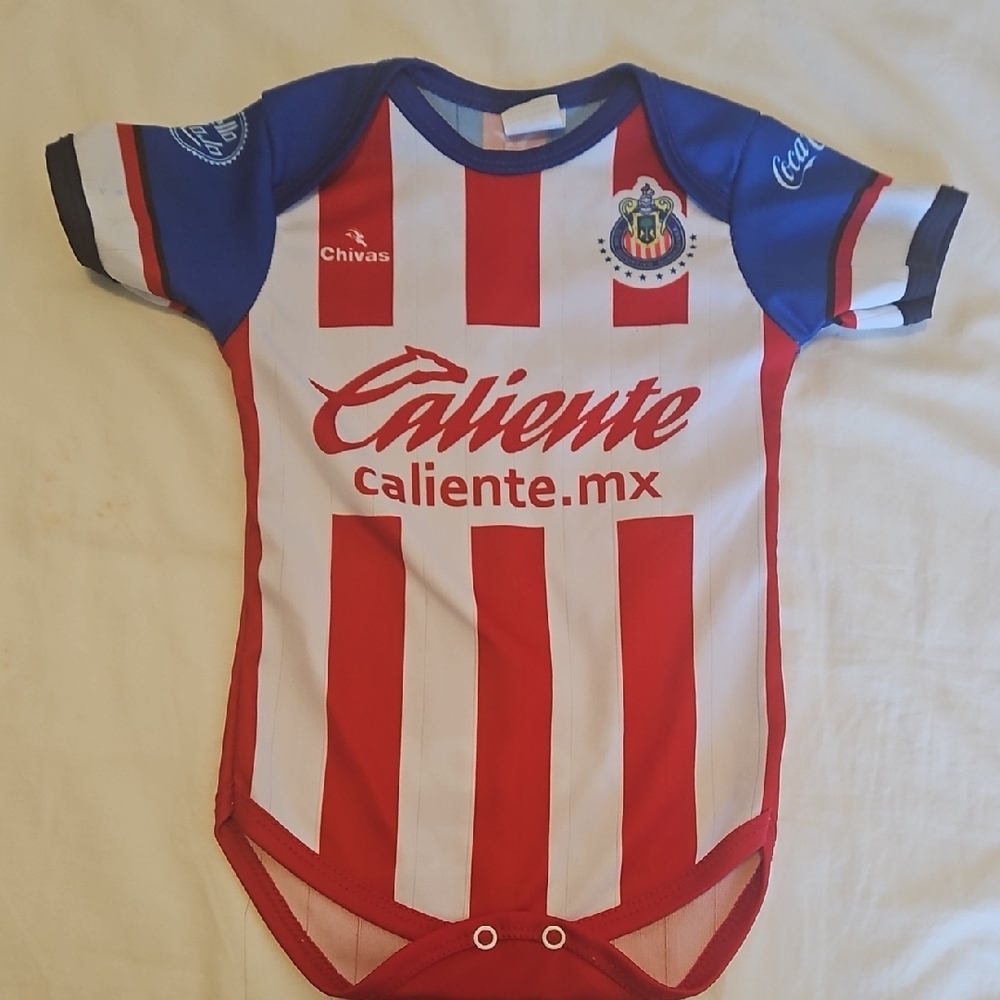Chivas Red and Blue Striped Kids Onesie Jersey 12 Months